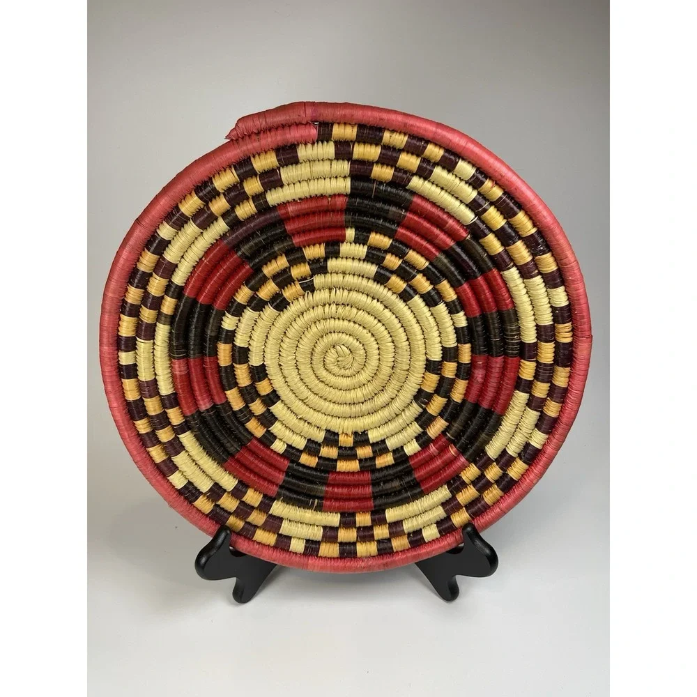 Handmade Colorful Round‎ Sweetgrass Coiled Basket Wall Table Decor Tray  11-12